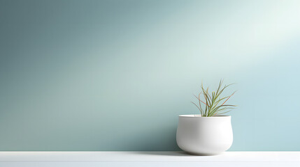 Fototapeta na wymiar A stylish and clean image showcasing a single plant in a white pot against a serene blue gradient background, product presentations 