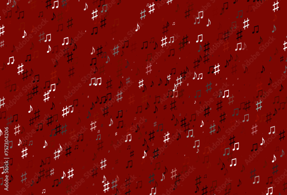 Poster light red vector texture with musical notes.