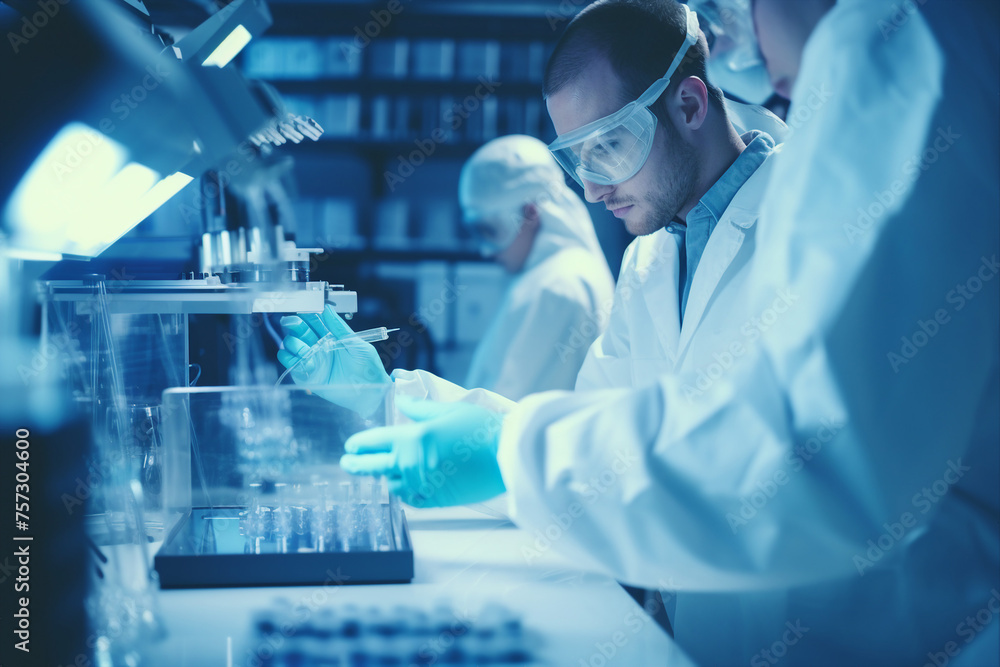 Poster generated with ai image of scientist doing research explore analysis in a laboratory