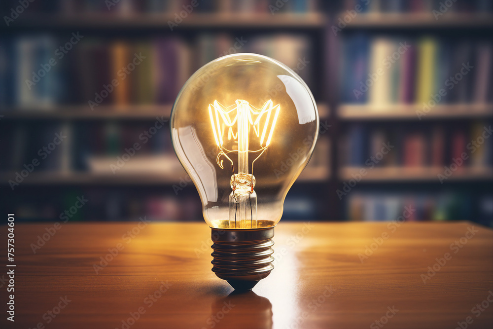Poster light bulb glowing on book idea of ​​inspiration from reading innovation idea concept generative ai