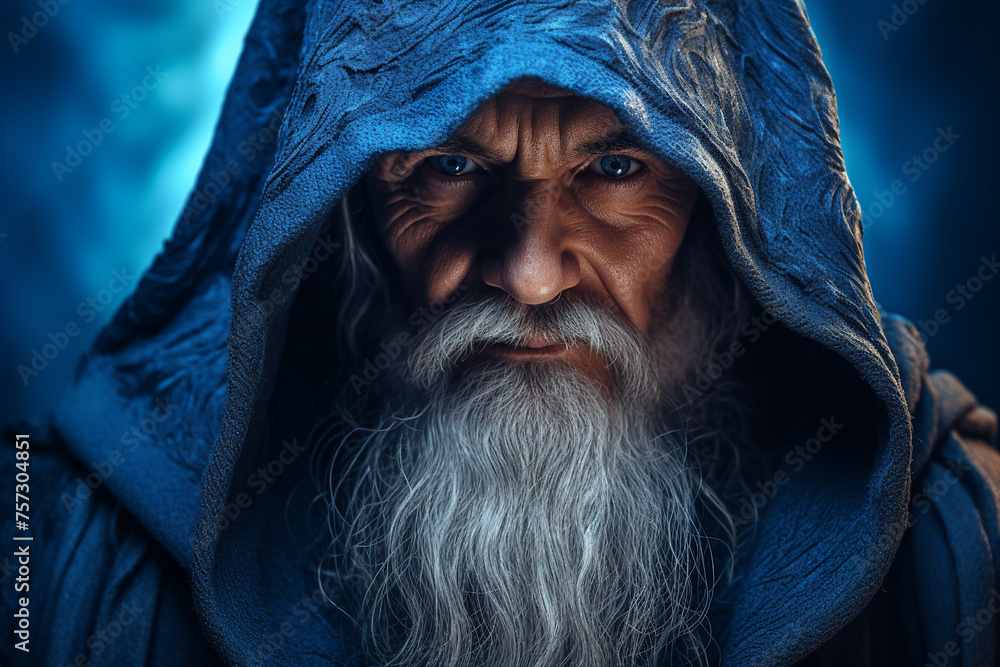 Poster digital generative ai collage image of old wise wizard doing spell