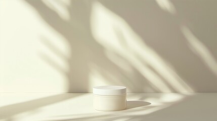 Fototapeta na wymiar Photo of a simple, minimalist product. One can of cream installed against a background with soft beige tones. Generated by artificial intelligence.