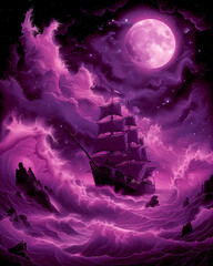 Obraz premium a bright image of a sailing ship sailing at sea. image for posters, t-shirt printing, book illustrations