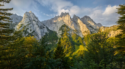 Predigtstuhl, Fleischbank, Totenkirchl, Wilder Kaiser Nordseite vom Kaiserbachtal, Tirol,...