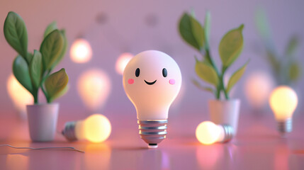 Cute Lightbulb 3D render
