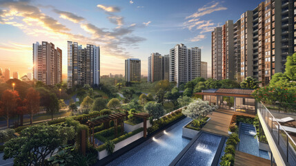 Promotional rendering for a new residential development. Residential complex. 