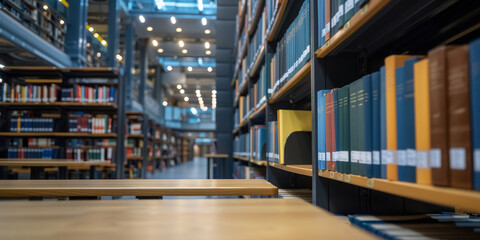 Focused Study Session in Library Among Endless Bookshelves