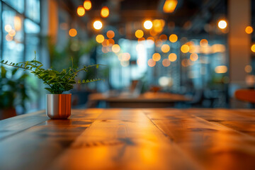 A stylish office space featuring a potted plant on a wooden floor - obrazy, fototapety, plakaty