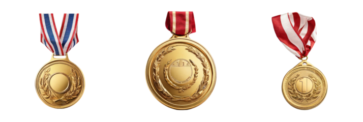 Set of golden medal isolated on transparent background