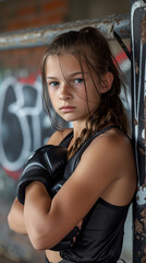Fototapeta na wymiar Fierce Young Female MMA Fighter: Promotional Power 