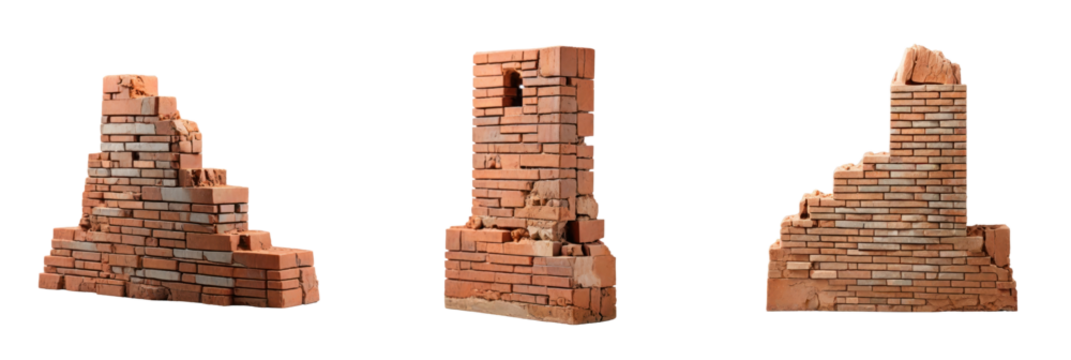 Set of bricks stone isolated on transparent background