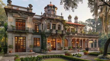 Obraz premium Architectural Lines Portuguese Villa, Background HD, Illustrations