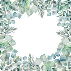 Watercolor greenery branch leaves floral plant frame. Botanical leaf illustration for wedding invitation card