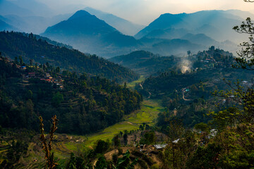 Enchanting Morning Haze in the Hills Between Namobuddha and Balthali, Kathmandu Valley, Nepal