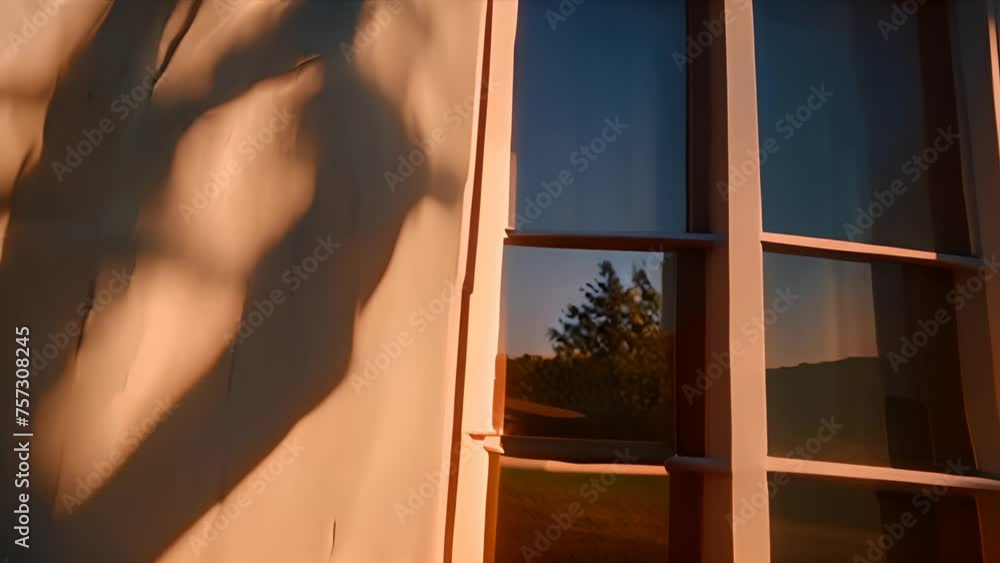 Poster tree casts shadow on building wall generative ai
