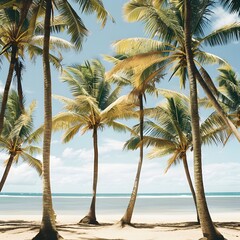Beach Background: Endless rows of palm trees sway gently against a backdrop of golden sands and azure waters, evoking the carefree spirit of a tropical paradise.