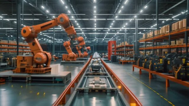 In a state-of-the-art factory, an engineer meticulously programs and monitors robotic arms, optimizing them for precision and efficiency.