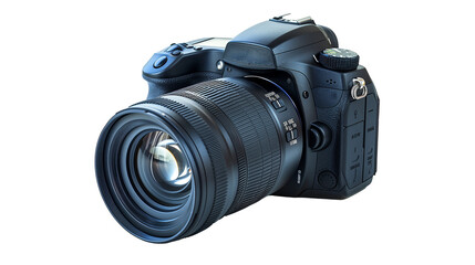 Fototapeta premium digital camera isolated on transparent background, modern photography camera with lens. professional camera for photography business 