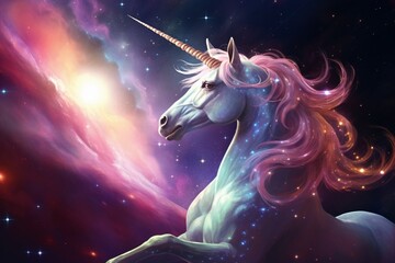 Celestial unicorns horn lighting up the sky guiding lost stars home - obrazy, fototapety, plakaty