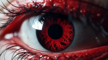 Crimson veins coursing through striking white eyes in high definition