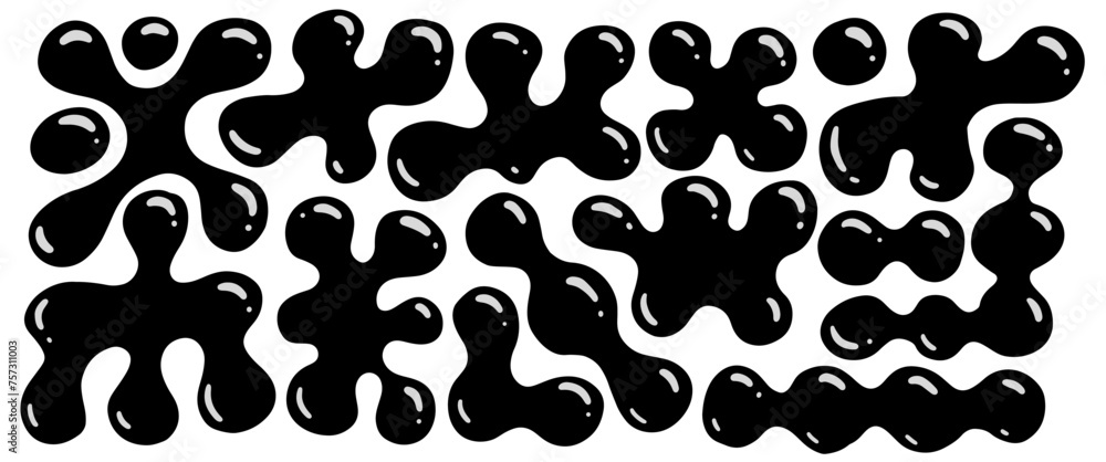 Poster 3d flat abstract liquid shapes set. inflated simple objects for y2k design . trendy vector elements 