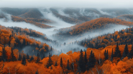 Misty Autumn Forest Scenery