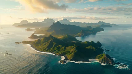 Fotobehang Indian Ocean with an aerial photograph showing the rugged coastline and crystal clear waters © AlfaSmart