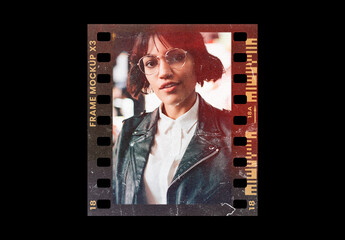 Analog Film Frame Photo Effect Mockup Template Retro Texture Vintage