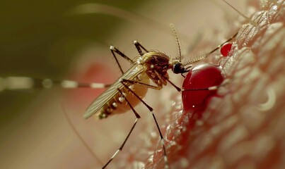 Mosquito and man insect feeds on blood from the skin