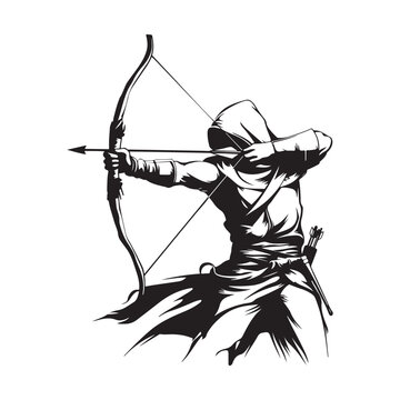 recommend clip art: Archer with bow and arrow isolated on white background 