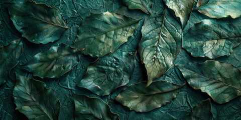 Closeup of green leaves on a vibrant green wall with splashes of paint, nature background concept