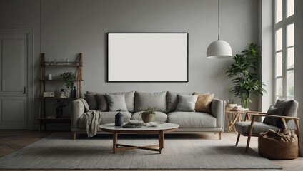 Mockup frame in modern living room interior background 