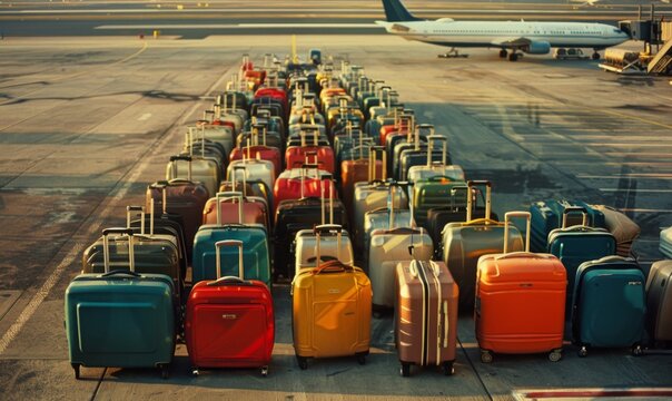 Luggage Lined Up On The Airport Runway