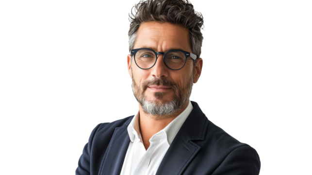 portrait of a businessman with glasses or an experienced entrepreneur isolated on transparent background - Powered by Adobe