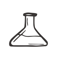 chemical flask icon. hand drawn doodle style. vector, minimalism, monochrome laboratory glassware.