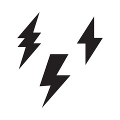 Lightning bolt icons set isolated on white background. Black flash symbol.