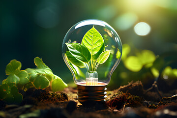 mbrace sustainability with our eco-friendly power concept stock photo, featuring a plant thriving inside a light bulb. This captivating image symbolizes renewable energy and environmental consciousnes - obrazy, fototapety, plakaty