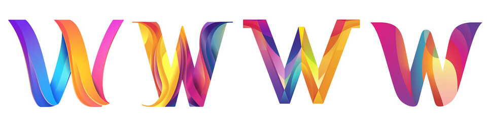 Letter W with colorful gradients, Logo design, alphabet, isolated on a transparent background - obrazy, fototapety, plakaty