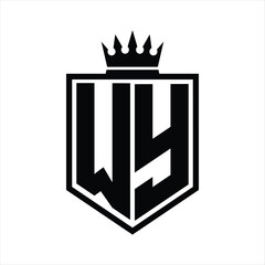 WY Logo monogram bold shield geometric shape with crown outline black and white style design