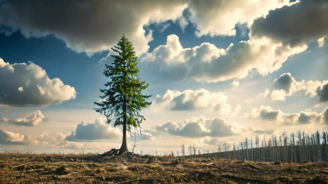 lonely tree in a deforested landscape