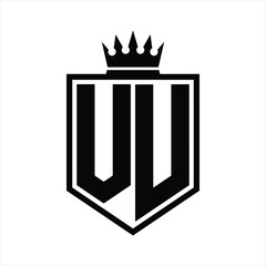 VU Logo monogram bold shield geometric shape with crown outline black and white style design