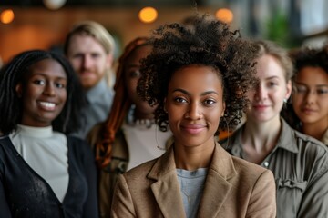 Focused Group of Professionals in a Meeting. Group of diverse professionals gathered in a meeting, with a female leader in the foreground.