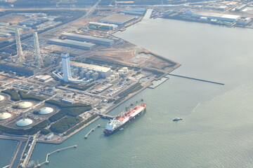 Tokyo Bay jet view from above sunny day