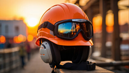 Safety Helmet, for Workplace Safety. Blurred Background.

