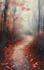 autumn forest in the fog