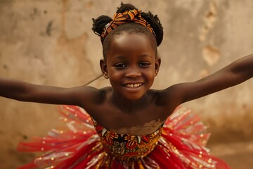 African little girl ballet. Happy dancer. Generate Ai
