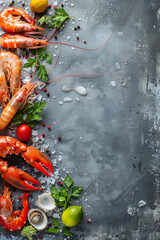 Top view image of seafood with copy space for text. Food background. Generative AI. - 757317205