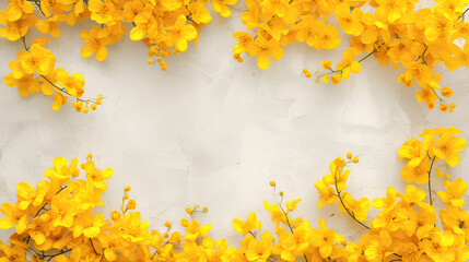 Flowers Composition: Frame Made of Yellow Flowers, Floral Border Design with Vibrant Blossoms, Springtime Garden Decoration, Botanical Artwork, Nature Inspired Background, Generative AI

