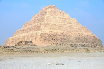 Step Pyramid of Djoser at Saqqara Egypt on a foggy morning