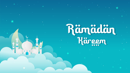 Fototapeta na wymiar Ramadan Kareem background Vector illustration. Mosque.above the clouds